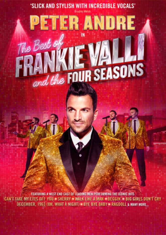 Red background with text that reads Best of Franki Valli with an image of Peter Andre.