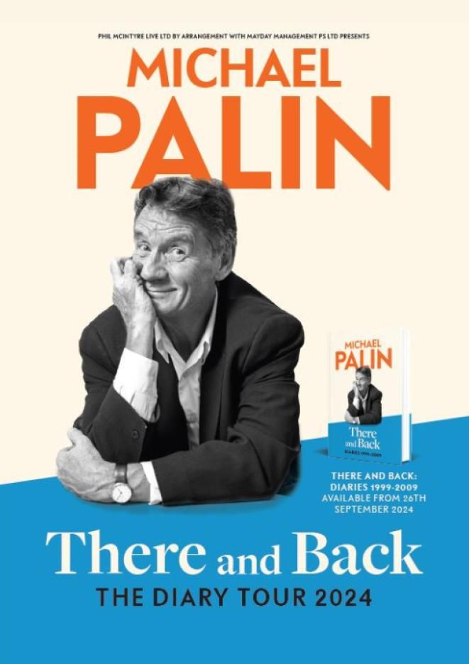 Graphic of TV personality Michael Palin with text that reads There and Back