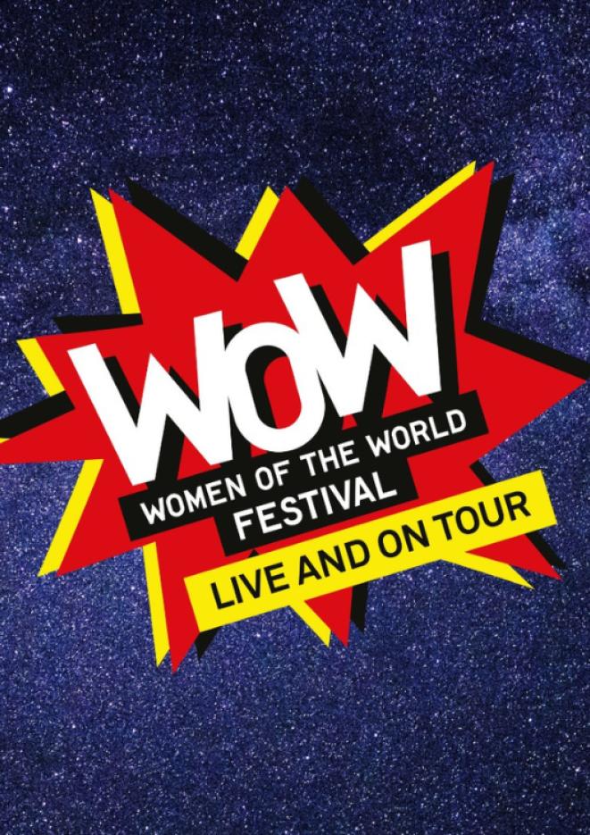 Starry background with text that reads Women of the World Festival