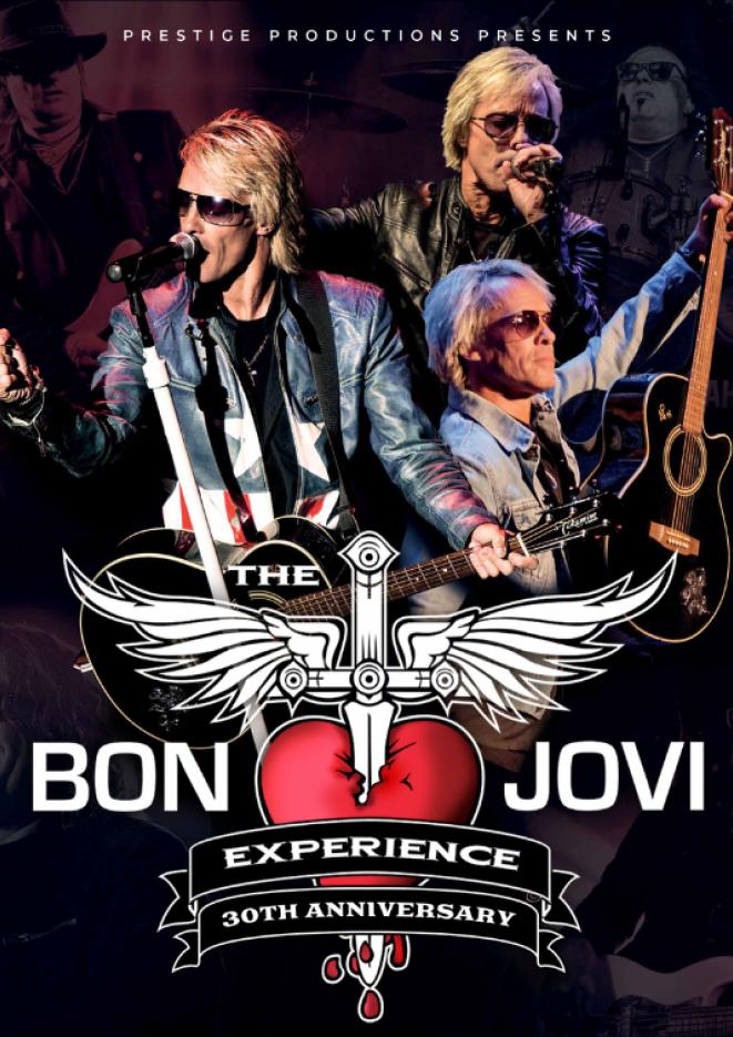 Images of a Bon Jovi tribute artist with text that reads The Bon Jovi Experience.